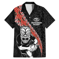New Zealand Maori Warrior Rugby Family Matching Mermaid Dress and Hawaiian Shirt Maori and Silver Fern Half Style LT03 Dad's Shirt - Short Sleeve Black - Polynesian Pride