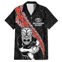 New Zealand Maori Warrior Rugby Family Matching Off Shoulder Maxi Dress and Hawaiian Shirt Maori and Silver Fern Half Style LT03 Dad's Shirt - Short Sleeve Black - Polynesian Pride