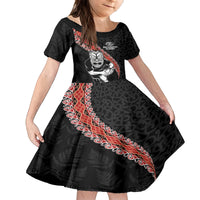 New Zealand Maori Warrior Rugby Family Matching Puletasi and Hawaiian Shirt Maori and Silver Fern Half Style LT03 Daughter's Dress Black - Polynesian Pride