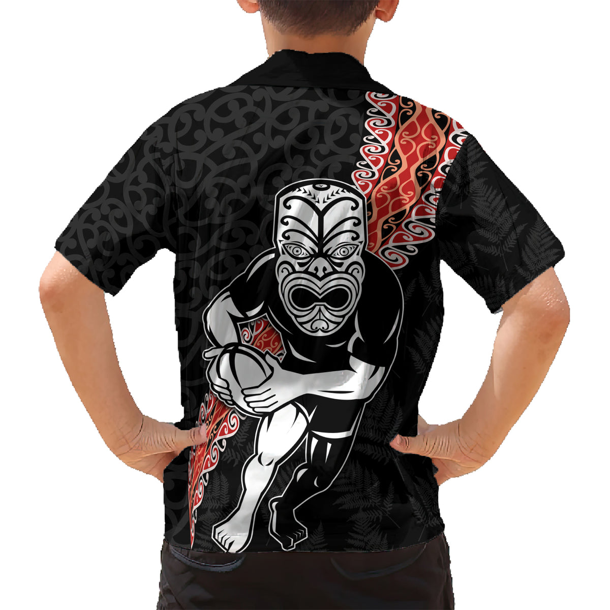 New Zealand Maori Warrior Rugby Family Matching Short Sleeve Bodycon Dress and Hawaiian Shirt Maori and Silver Fern Half Style LT03 - Polynesian Pride