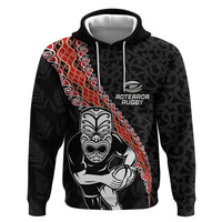 New Zealand Maori Warrior Rugby Hoodie Maori and Silver Fern Half Style LT03 Pullover Hoodie Black - Polynesian Pride