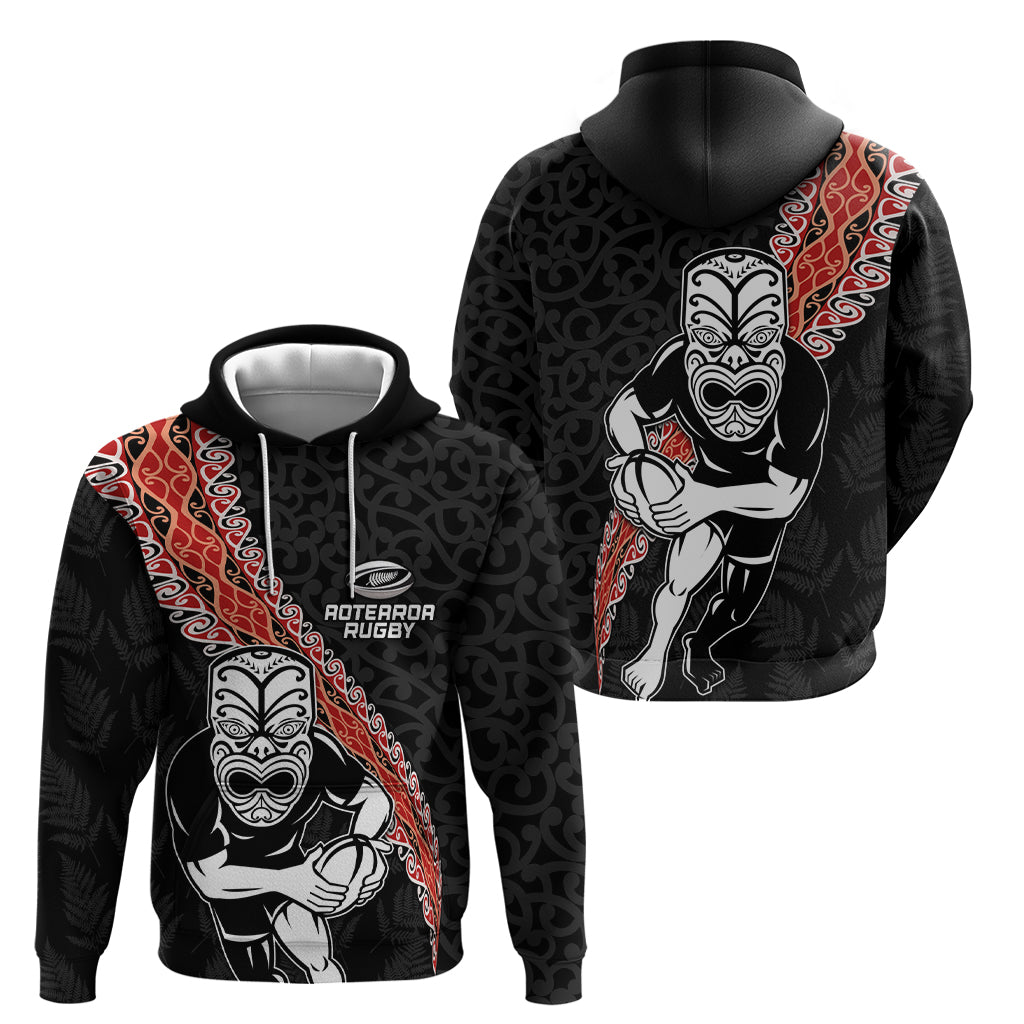 New Zealand Maori Warrior Rugby Hoodie Maori and Silver Fern Half Style LT03 - Polynesian Pride