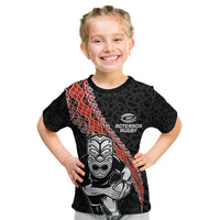 New Zealand Maori Warrior Rugby Kid T Shirt Maori and Silver Fern Half Style LT03 Black - Polynesian Pride