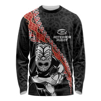 New Zealand Maori Warrior Rugby Long Sleeve Shirt Maori and Silver Fern Half Style LT03 Unisex Black - Polynesian Pride