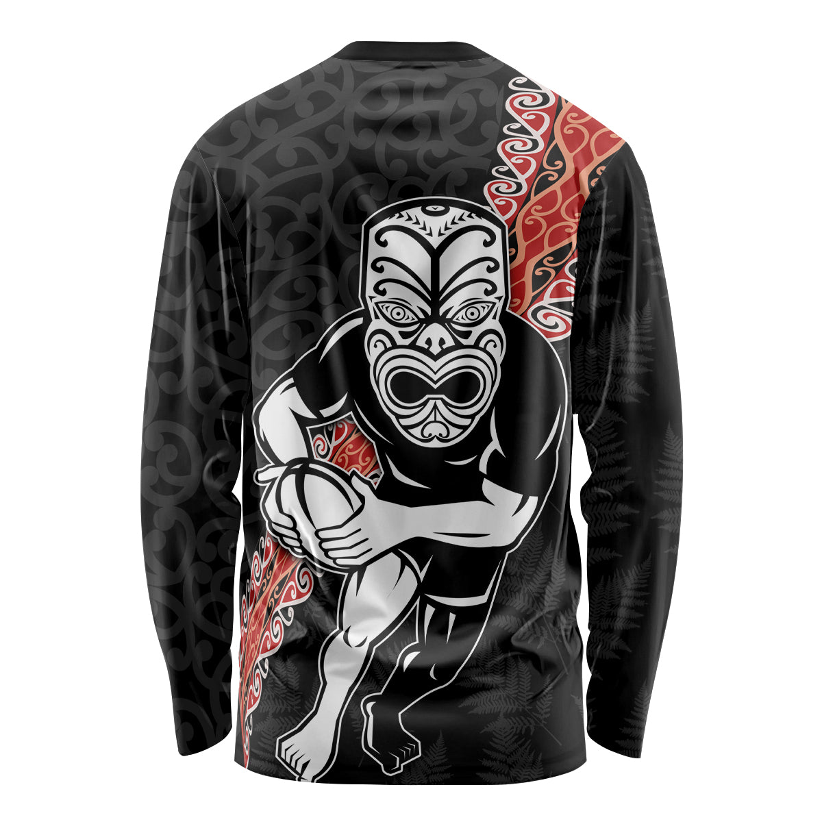 New Zealand Maori Warrior Rugby Long Sleeve Shirt Maori and Silver Fern Half Style LT03 - Polynesian Pride