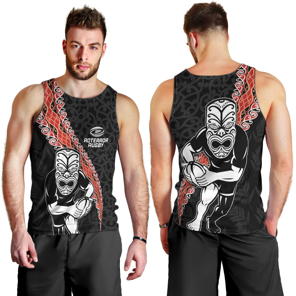 New Zealand Maori Warrior Rugby Men Tank Top Maori and Silver Fern Half Style LT03 - Polynesian Pride