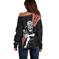 New Zealand Maori Warrior Rugby Off Shoulder Sweater Maori and Silver Fern Half Style LT03 - Polynesian Pride