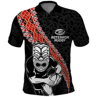 New Zealand Maori Warrior Rugby Polo Shirt Maori and Silver Fern Half Style LT03 Black - Polynesian Pride