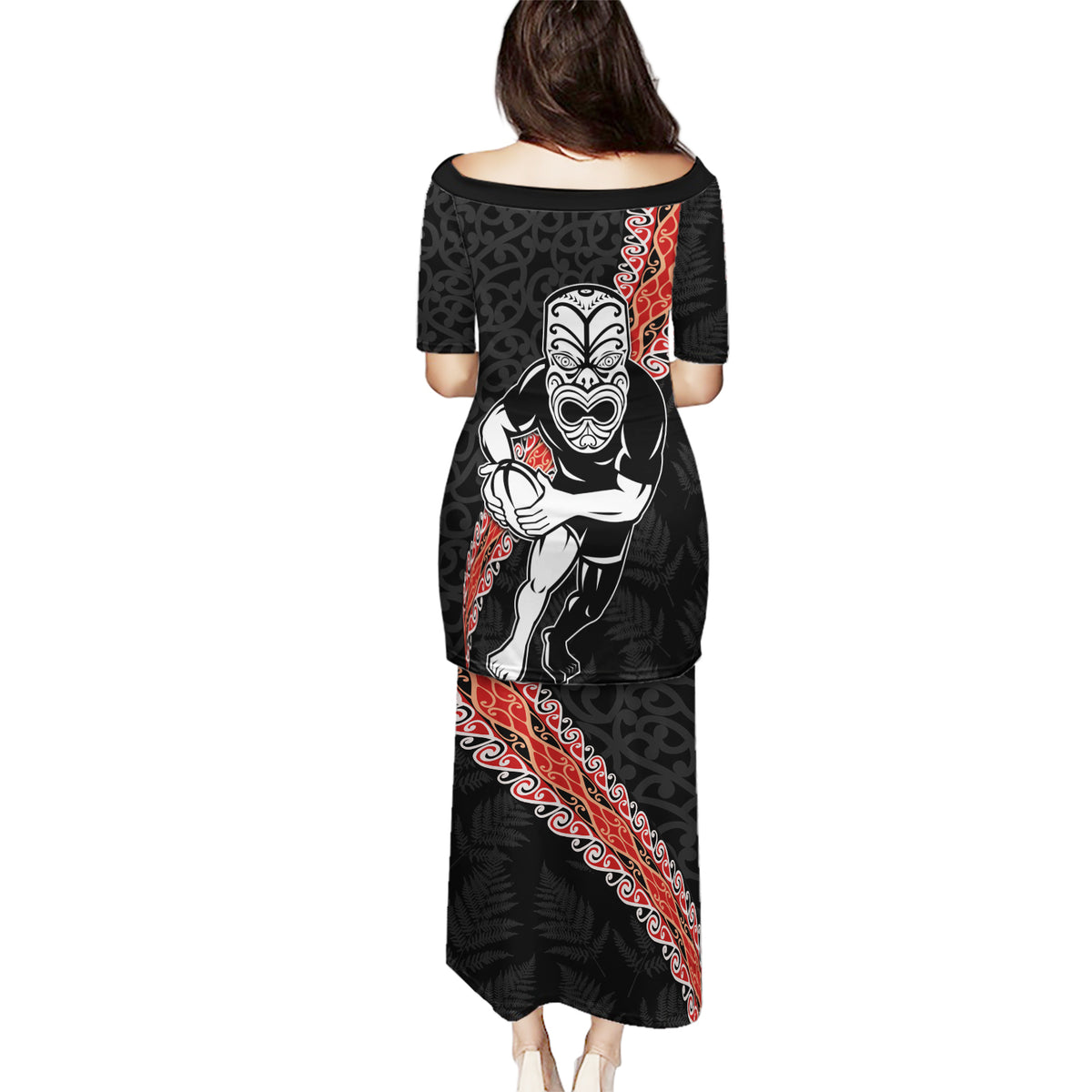 New Zealand Maori Warrior Rugby Puletasi Maori and Silver Fern Half Style LT03 - Polynesian Pride