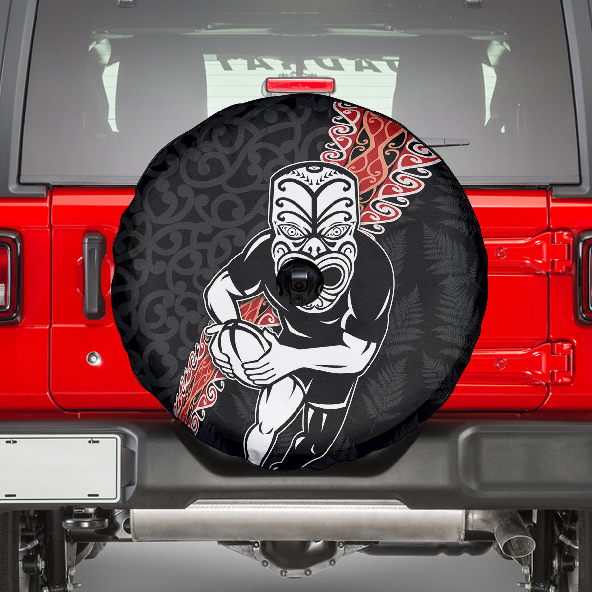 New Zealand Maori Warrior Rugby Spare Tire Cover Maori and Silver Fern Half Style LT03 - Polynesian Pride