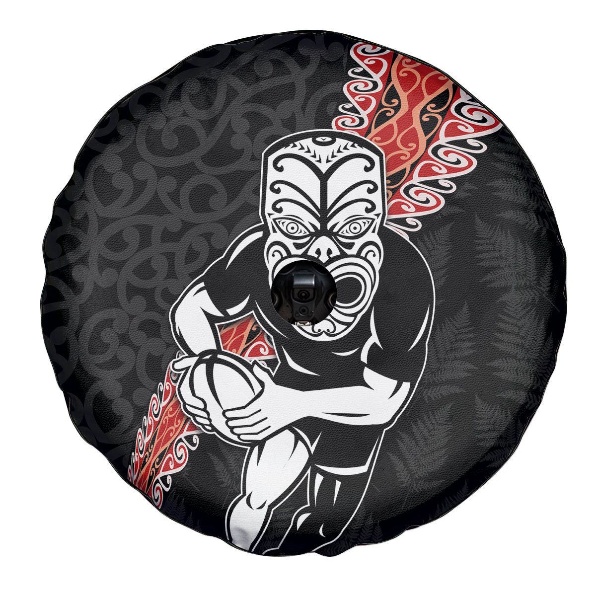 New Zealand Maori Warrior Rugby Spare Tire Cover Maori and Silver Fern Half Style LT03 - Polynesian Pride