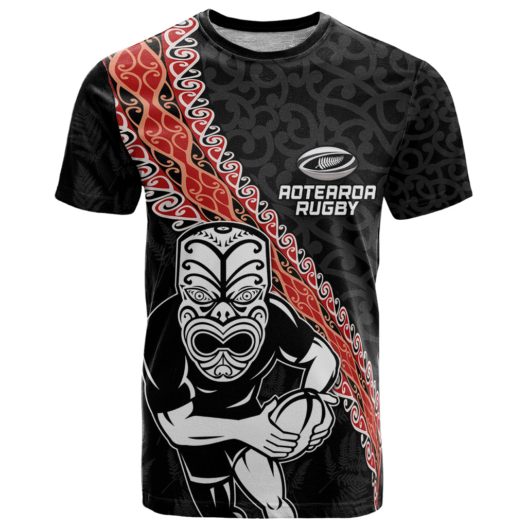 New Zealand Maori Warrior Rugby T Shirt Maori and Silver Fern Half Style LT03 Black - Polynesian Pride