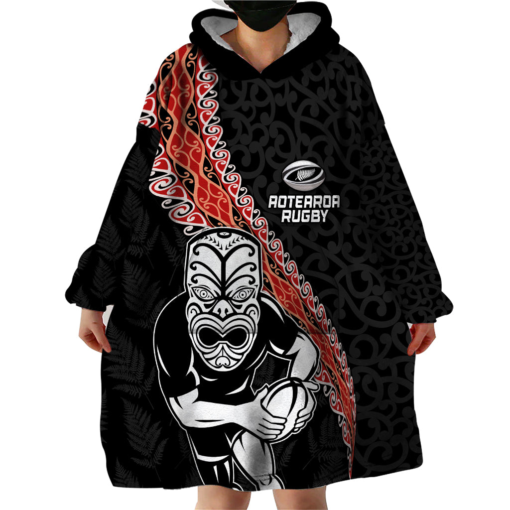 New Zealand Maori Warrior Rugby Wearable Blanket Hoodie Maori and Silver Fern Half Style LT03 - Polynesian Pride