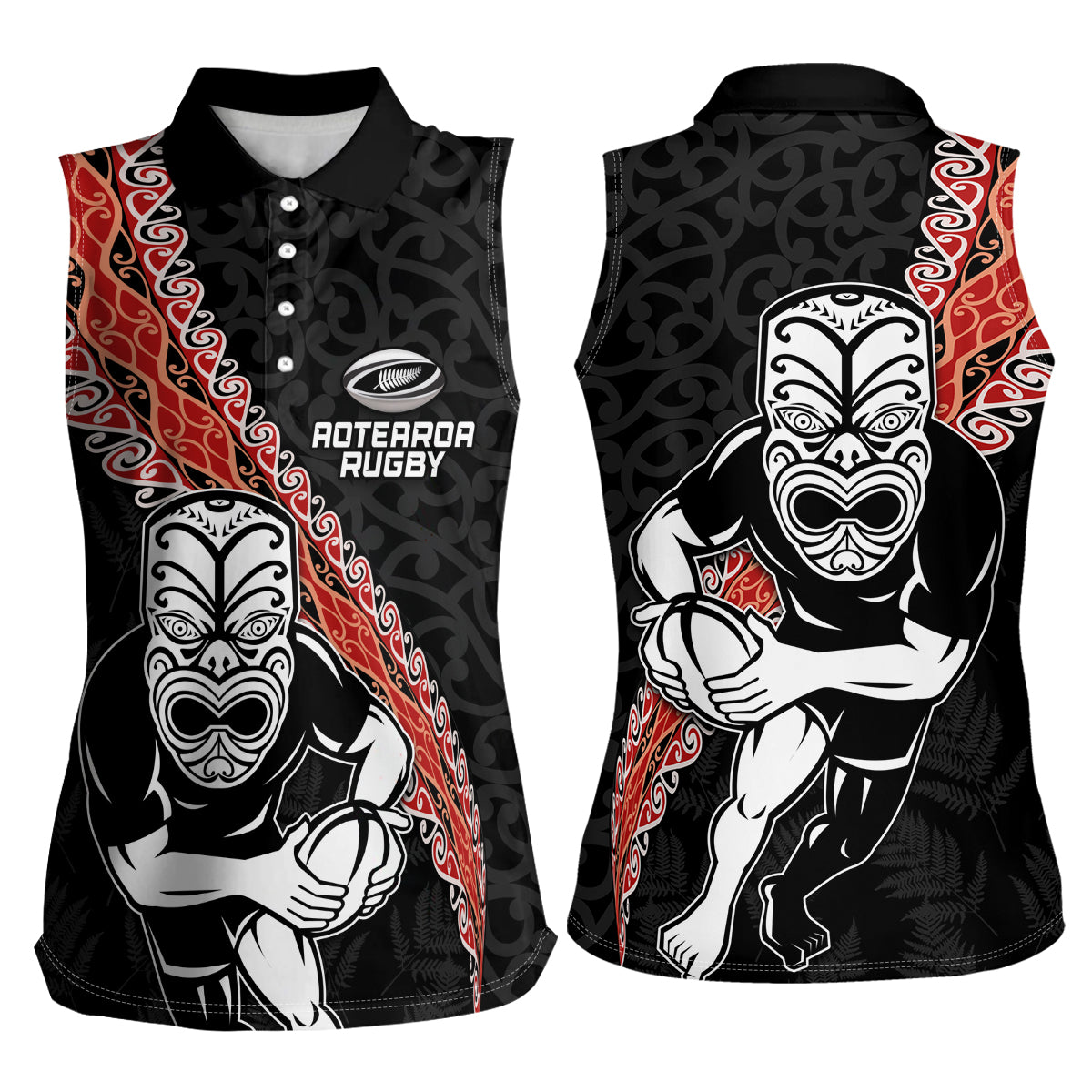 New Zealand Maori Warrior Rugby Women Sleeveless Polo Shirt Maori and Silver Fern Half Style LT03 - Polynesian Pride