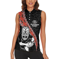 New Zealand Maori Warrior Rugby Women Sleeveless Polo Shirt Maori and Silver Fern Half Style LT03 - Polynesian Pride