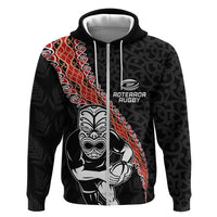 New Zealand Maori Warrior Rugby Zip Hoodie Maori and Silver Fern Half Style LT03 Zip Hoodie Black - Polynesian Pride