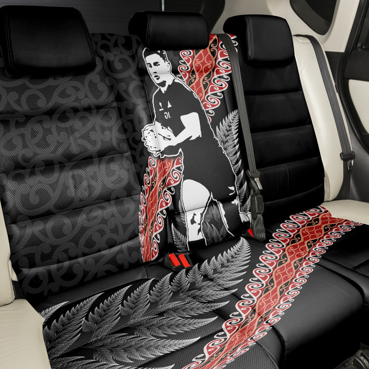 New Zealand Maori Rugby Player Back Car Seat Cover Maori and Silver Fern Half Style LT03 - Polynesian Pride