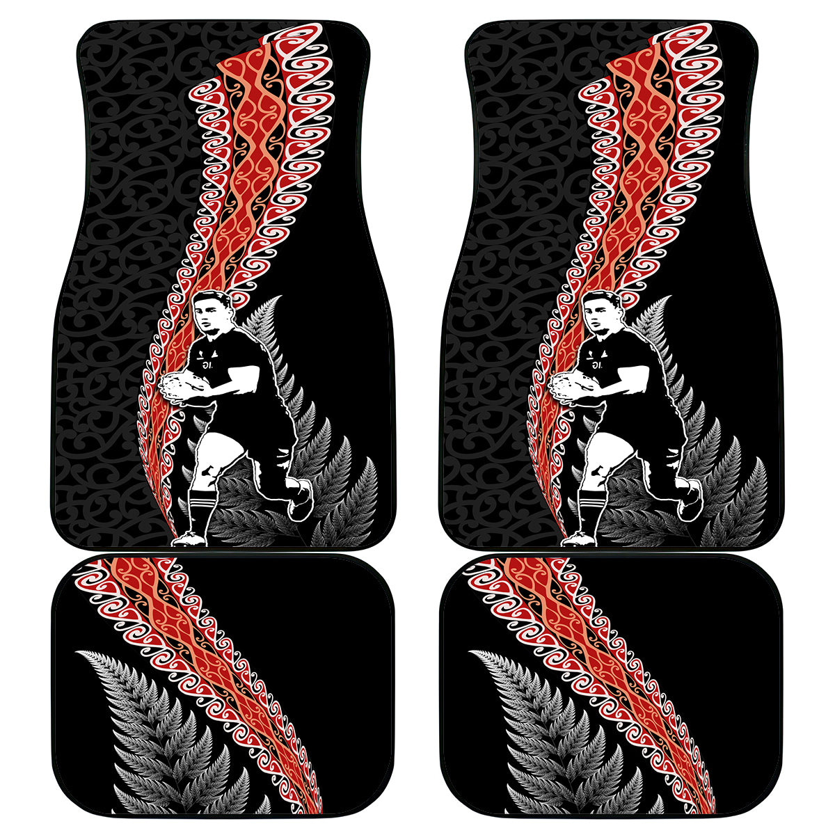 New Zealand Maori Rugby Player Car Mats Maori and Silver Fern Half Style LT03 - Polynesian Pride