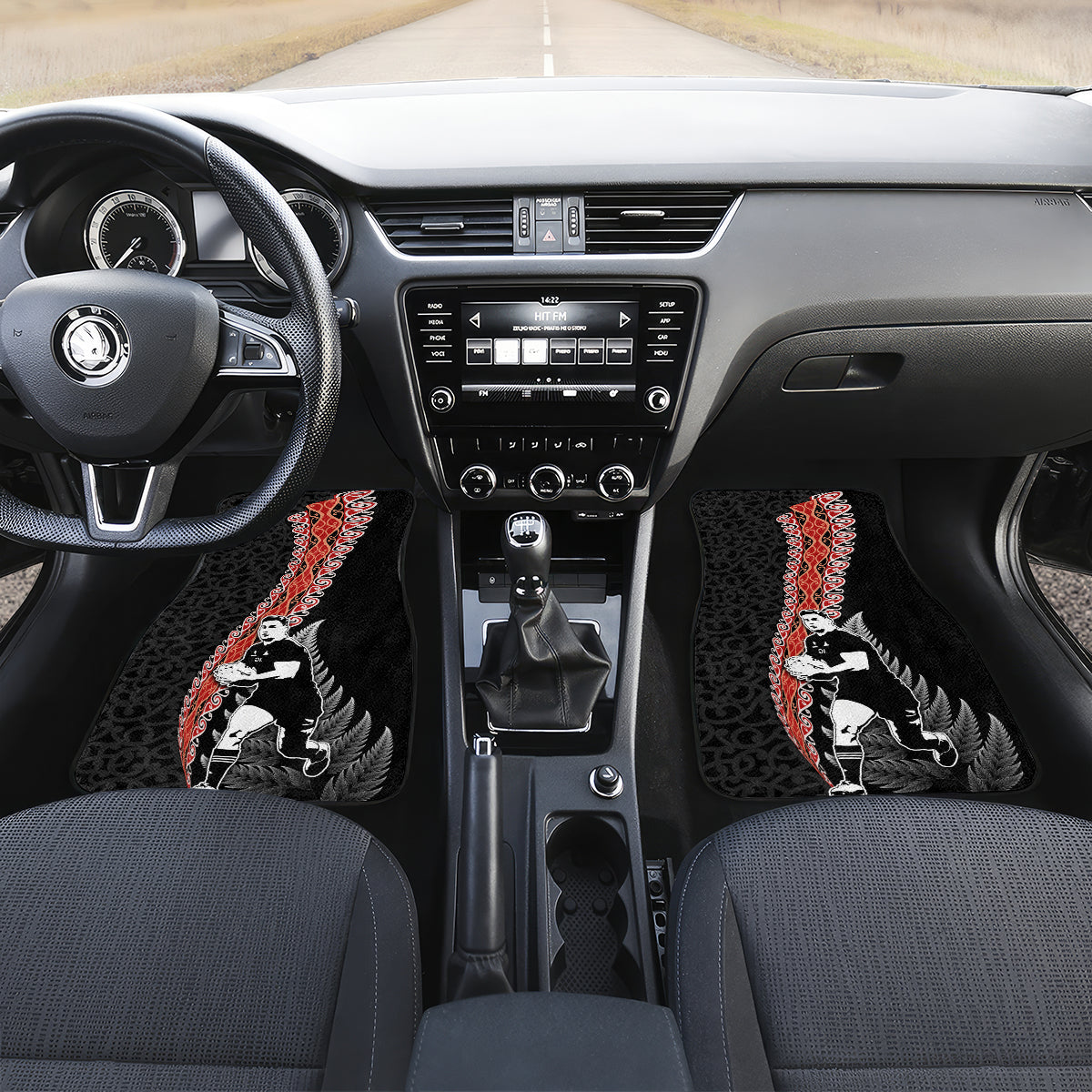New Zealand Maori Rugby Player Car Mats Maori and Silver Fern Half Style LT03 Set 2pcs - Front Black - Polynesian Pride