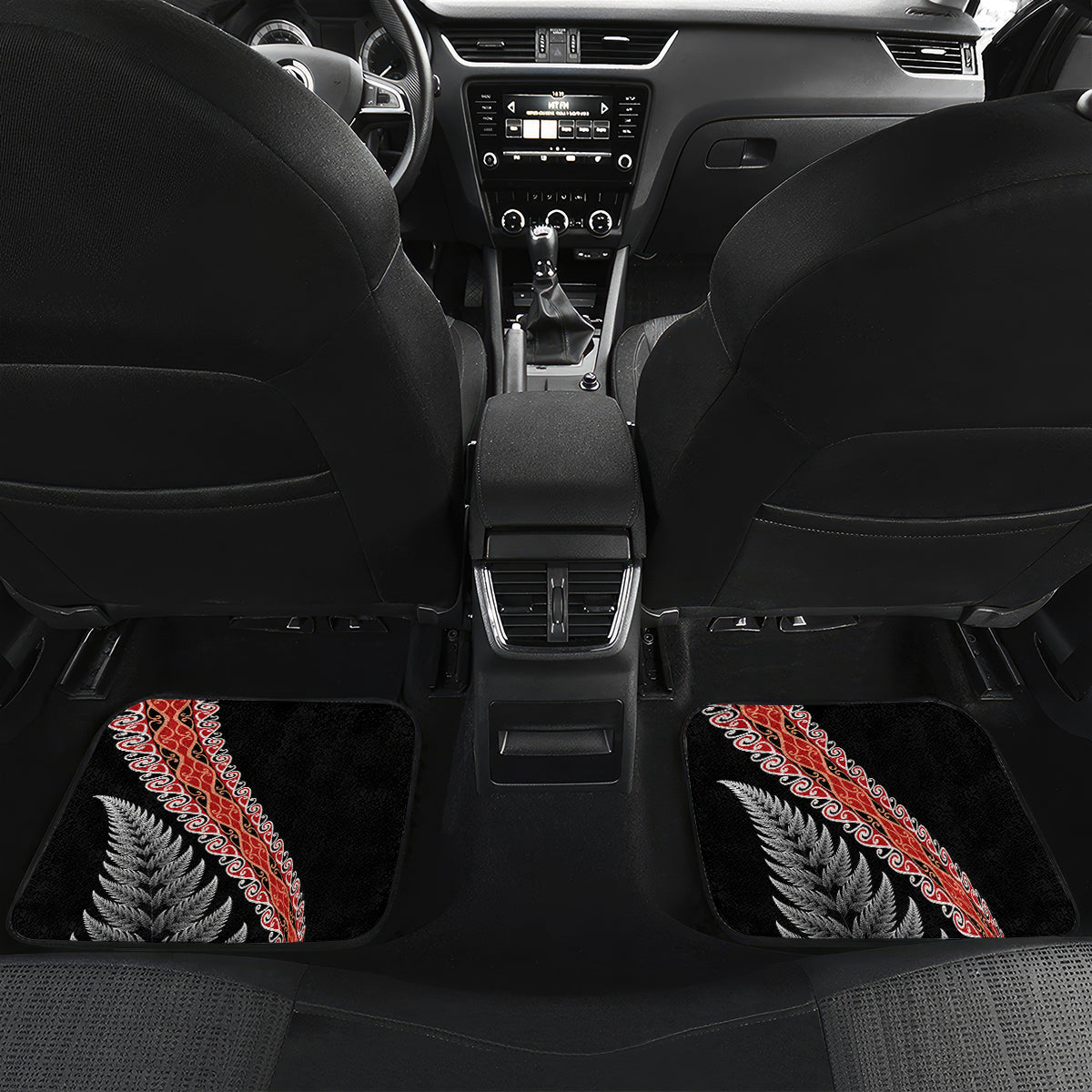 New Zealand Maori Rugby Player Car Mats Maori and Silver Fern Half Style LT03 Set 2pcs - Back Black - Polynesian Pride
