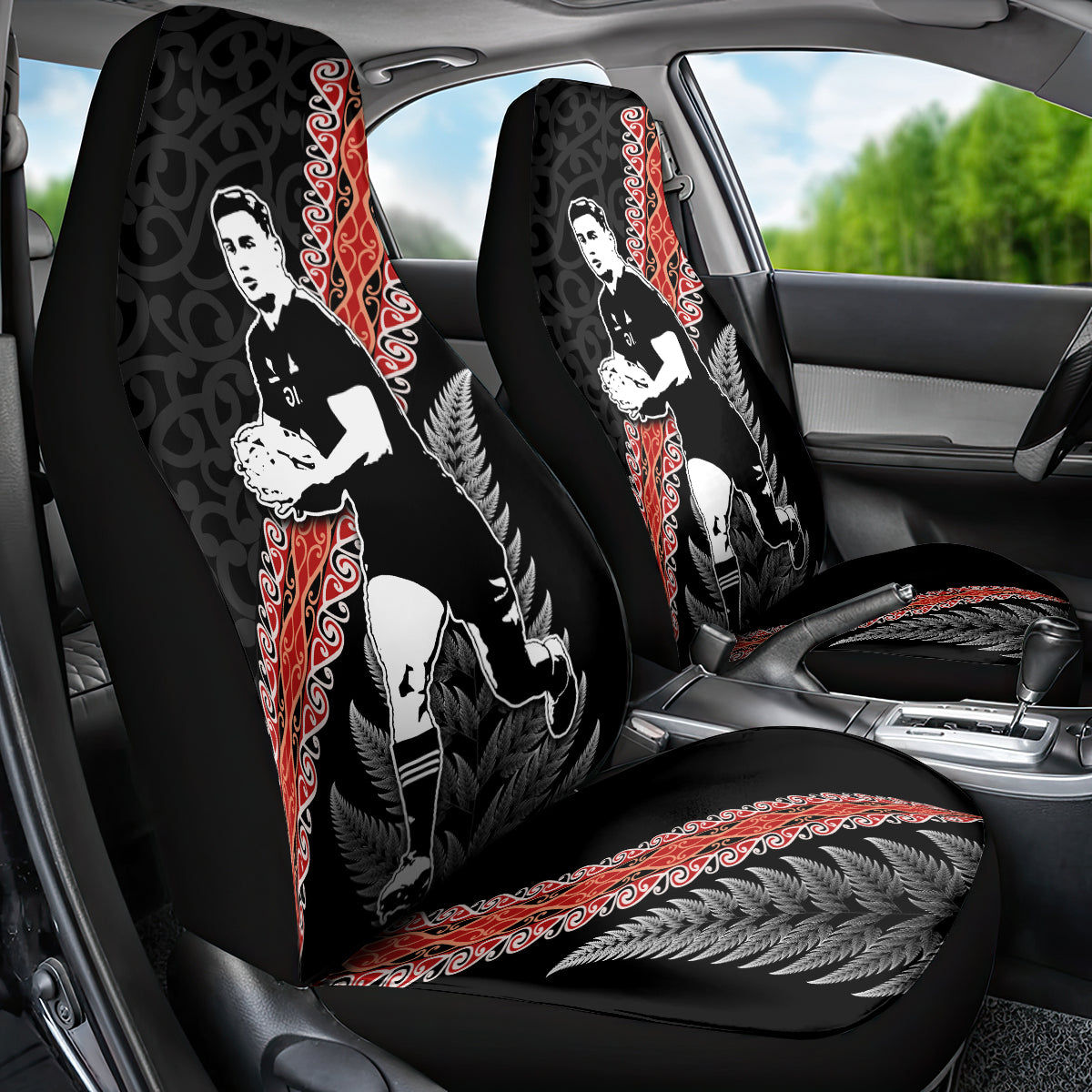 New Zealand Maori Rugby Player Car Seat Cover Maori and Silver Fern Half Style LT03 - Polynesian Pride