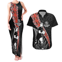 New Zealand Maori Rugby Player Couples Matching Tank Maxi Dress and Hawaiian Shirt Maori and Silver Fern Half Style LT03 Black - Polynesian Pride