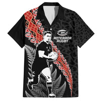 New Zealand Maori Rugby Player Family Matching Long Sleeve Bodycon Dress and Hawaiian Shirt Maori and Silver Fern Half Style LT03 Dad's Shirt - Short Sleeve Black - Polynesian Pride