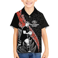 New Zealand Maori Rugby Player Family Matching Long Sleeve Bodycon Dress and Hawaiian Shirt Maori and Silver Fern Half Style LT03 Son's Shirt Black - Polynesian Pride