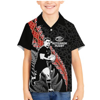 New Zealand Maori Rugby Player Family Matching Mermaid Dress and Hawaiian Shirt Maori and Silver Fern Half Style LT03 Son's Shirt Black - Polynesian Pride