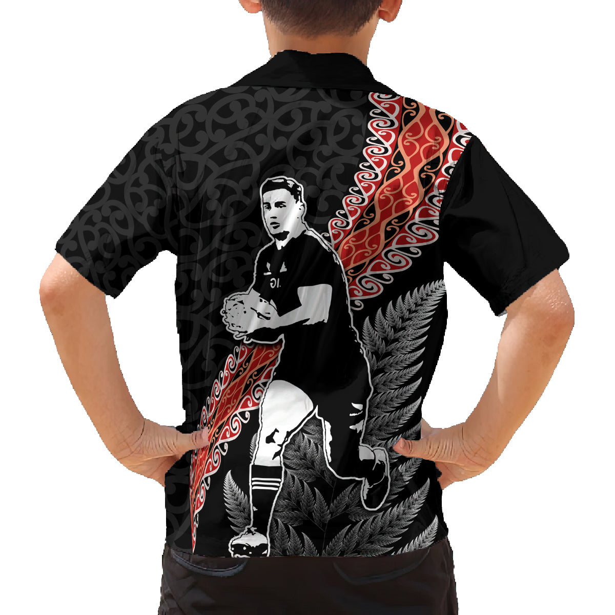 New Zealand Maori Rugby Player Family Matching Off Shoulder Maxi Dress and Hawaiian Shirt Maori and Silver Fern Half Style LT03 - Polynesian Pride