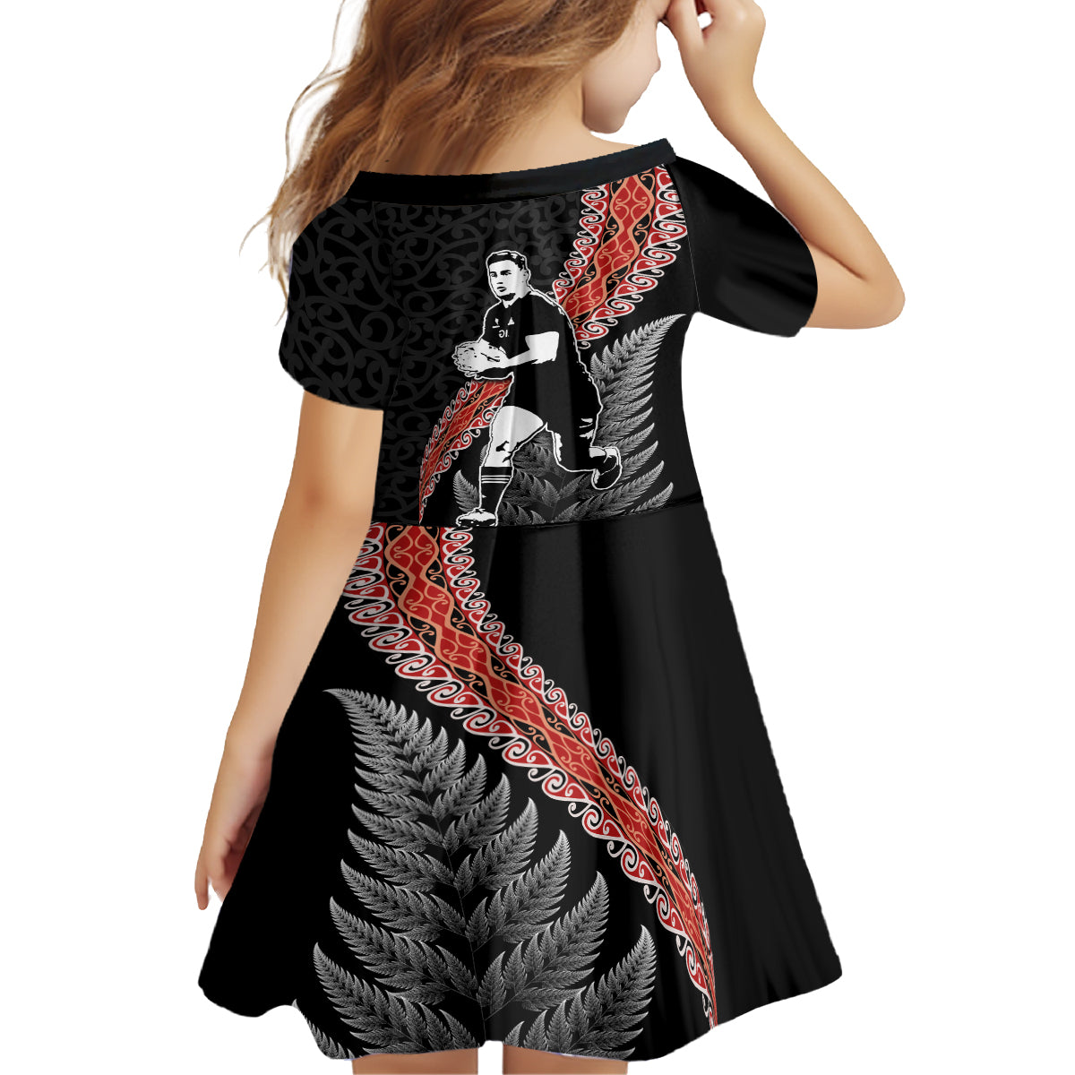 New Zealand Maori Rugby Player Family Matching Puletasi and Hawaiian Shirt Maori and Silver Fern Half Style LT03 - Polynesian Pride