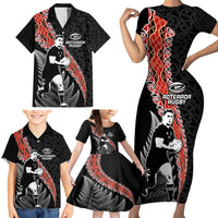 New Zealand Maori Rugby Player Family Matching Short Sleeve Bodycon Dress and Hawaiian Shirt Maori and Silver Fern Half Style LT03 - Polynesian Pride