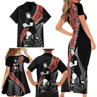 New Zealand Maori Rugby Player Family Matching Short Sleeve Bodycon Dress and Hawaiian Shirt Maori and Silver Fern Half Style LT03 - Polynesian Pride