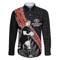 New Zealand Maori Rugby Player Family Matching Short Sleeve Bodycon Dress and Hawaiian Shirt Maori and Silver Fern Half Style LT03 Dad's Shirt - Long Sleeve Black - Polynesian Pride