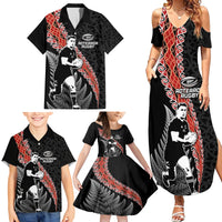 New Zealand Maori Rugby Player Family Matching Summer Maxi Dress and Hawaiian Shirt Maori and Silver Fern Half Style LT03 - Polynesian Pride