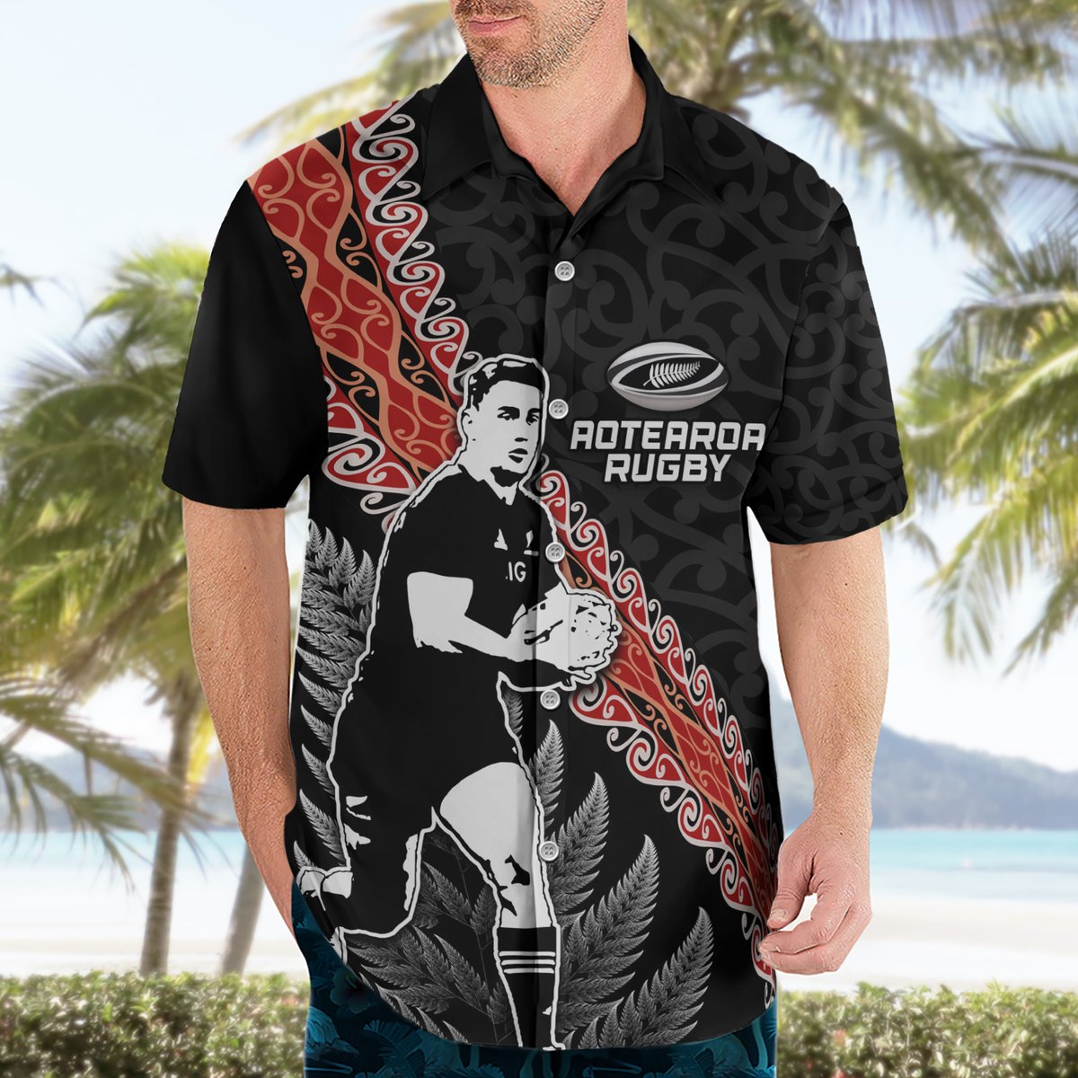 New Zealand Maori Rugby Player Hawaiian Shirt Maori and Silver Fern Half Style LT03 - Polynesian Pride