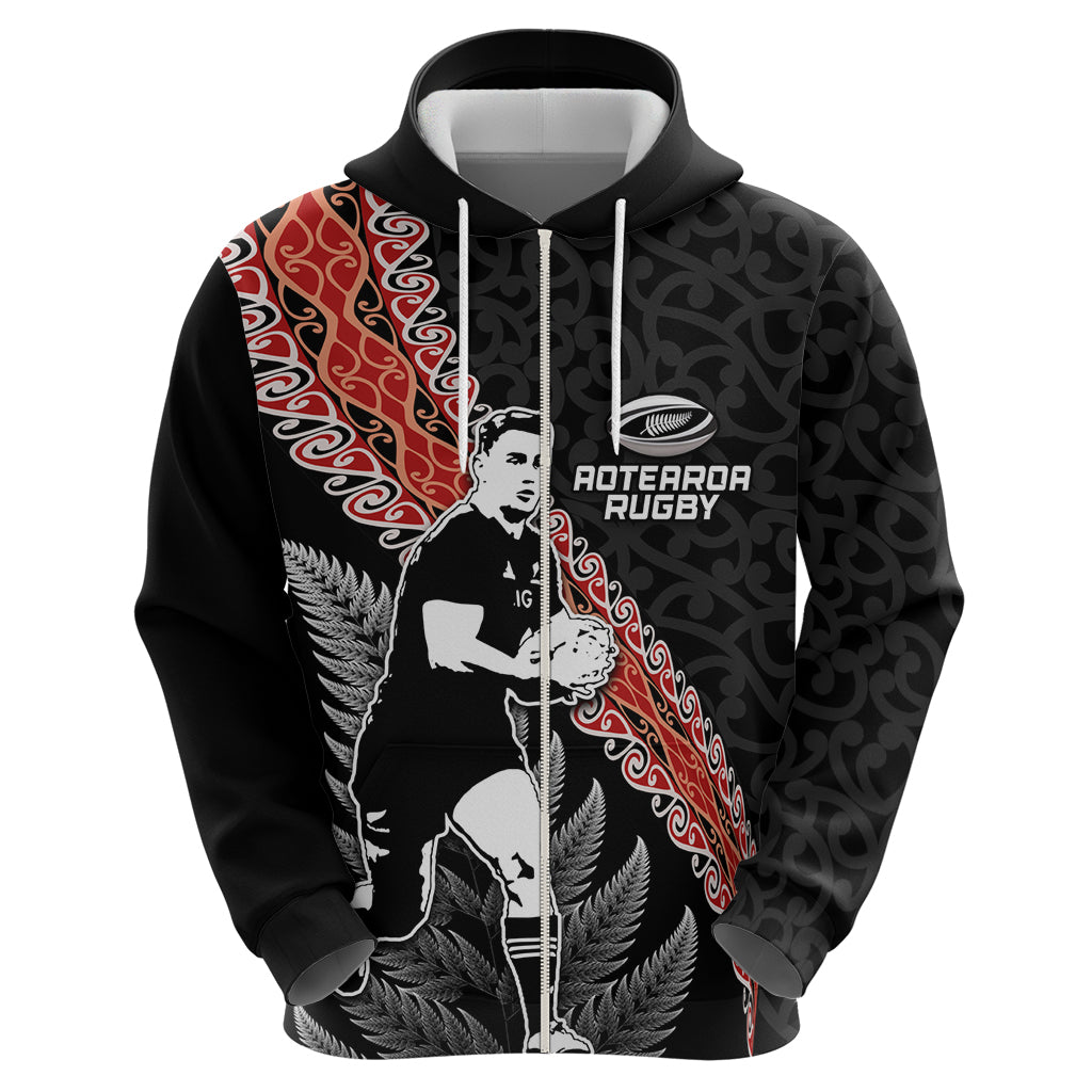 New Zealand Maori Rugby Player Hoodie Maori and Silver Fern Half Style LT03 - Polynesian Pride