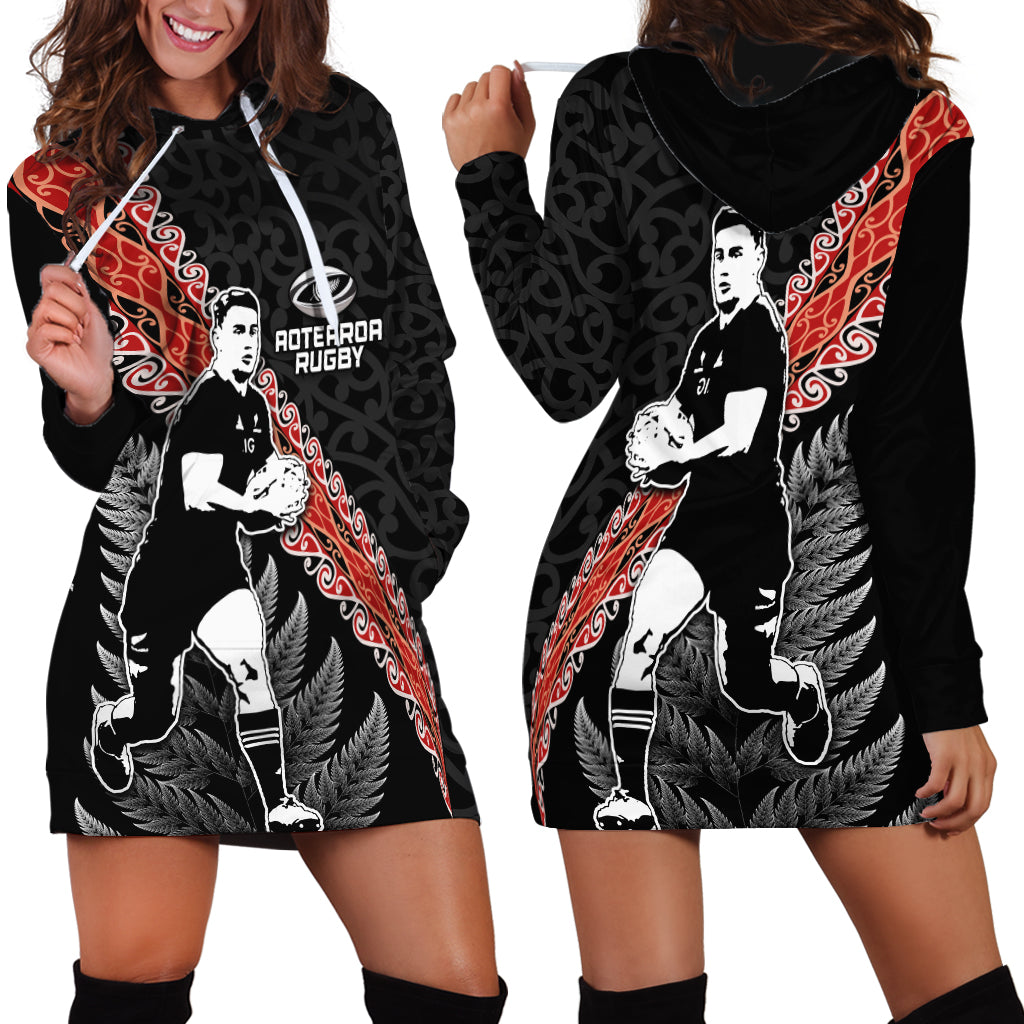New Zealand Maori Rugby Player Hoodie Dress Maori and Silver Fern Half Style LT03 - Polynesian Pride