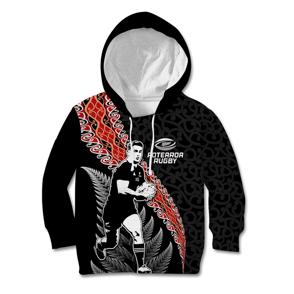 New Zealand Maori Rugby Player Kid Hoodie Maori and Silver Fern Half Style LT03 Hoodie Black - Polynesian Pride