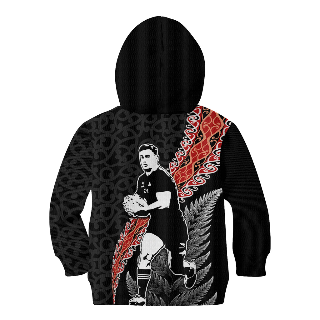 New Zealand Maori Rugby Player Kid Hoodie Maori and Silver Fern Half Style LT03 - Polynesian Pride