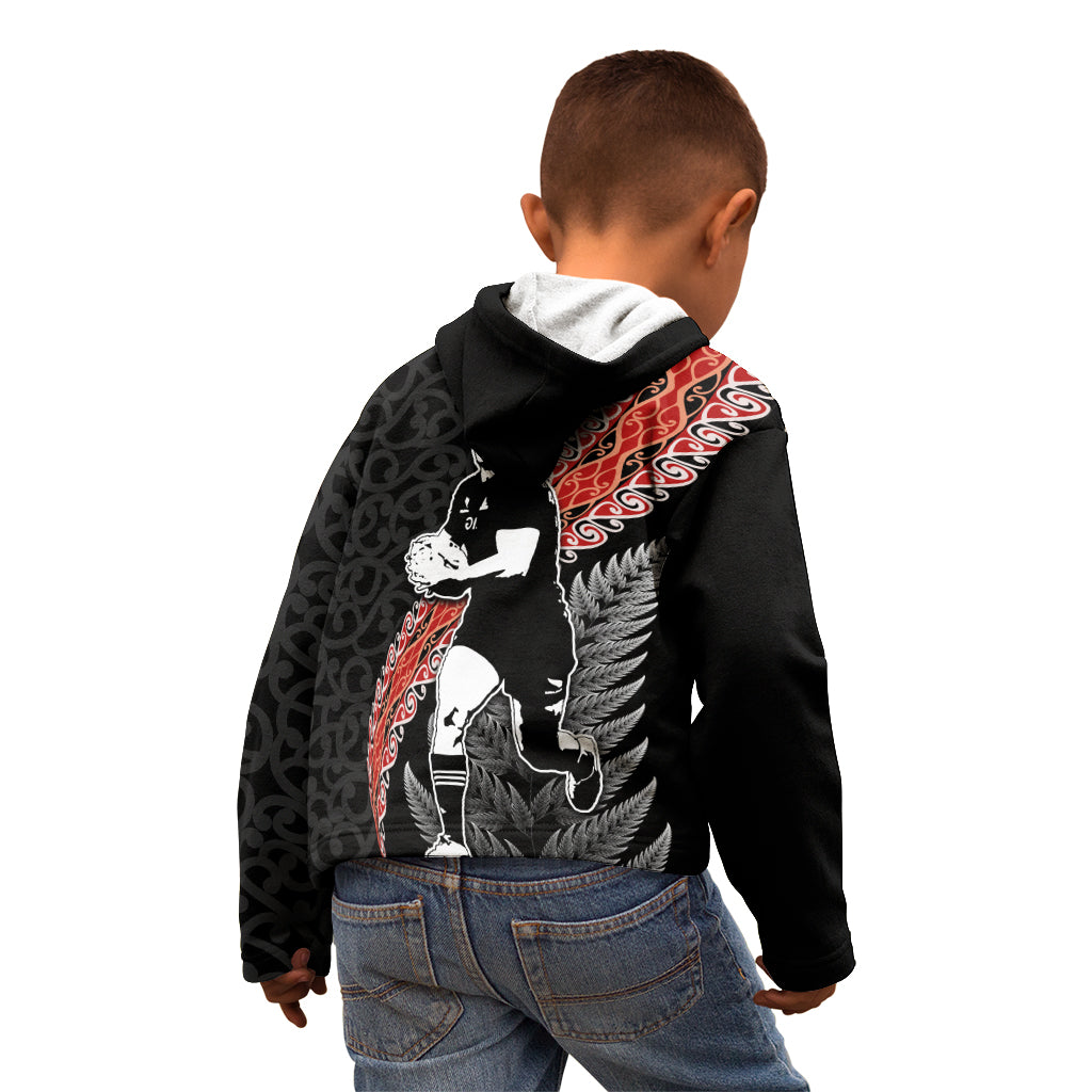 New Zealand Maori Rugby Player Kid Hoodie Maori and Silver Fern Half Style LT03 - Polynesian Pride