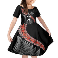 New Zealand Maori Rugby Player Kid Short Sleeve Dress Maori and Silver Fern Half Style LT03 KID Black - Polynesian Pride