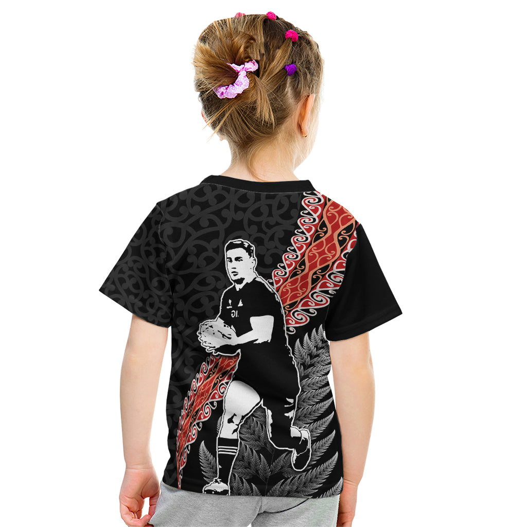 New Zealand Maori Rugby Player Kid T Shirt Maori and Silver Fern Half Style LT03 - Polynesian Pride