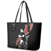 New Zealand Maori Rugby Player Leather Tote Bag Maori and Silver Fern Half Style LT03 - Polynesian Pride