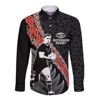 New Zealand Maori Rugby Player Long Sleeve Button Shirt Maori and Silver Fern Half Style LT03 Unisex Black - Polynesian Pride