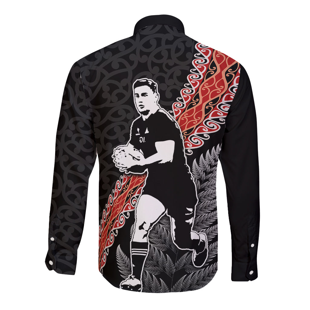 New Zealand Maori Rugby Player Long Sleeve Button Shirt Maori and Silver Fern Half Style LT03 - Polynesian Pride