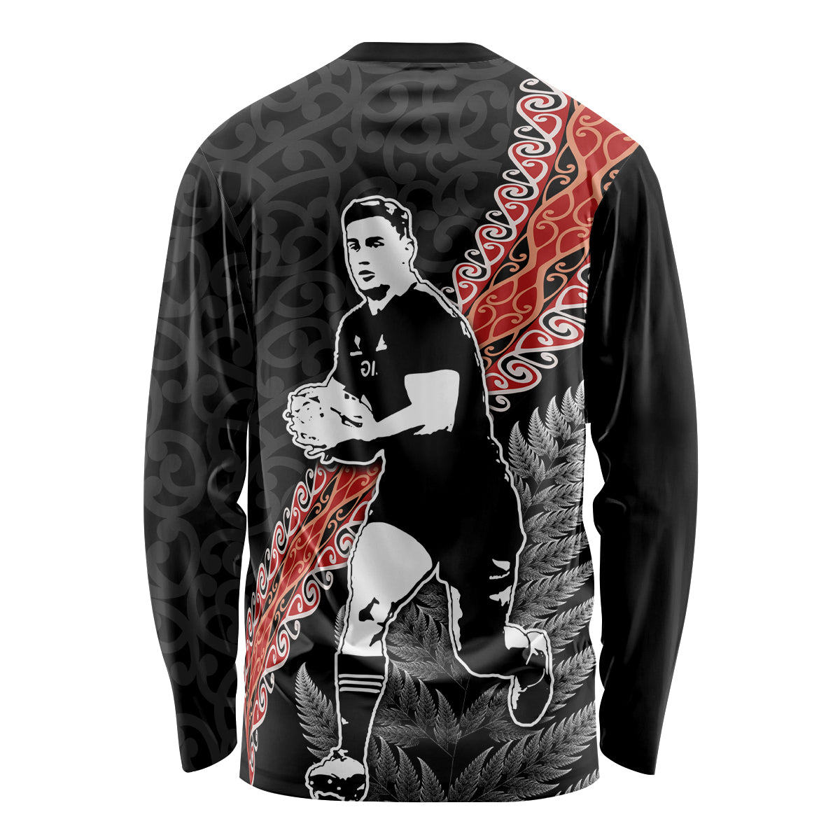 New Zealand Maori Rugby Player Long Sleeve Shirt Maori and Silver Fern Half Style LT03 - Polynesian Pride