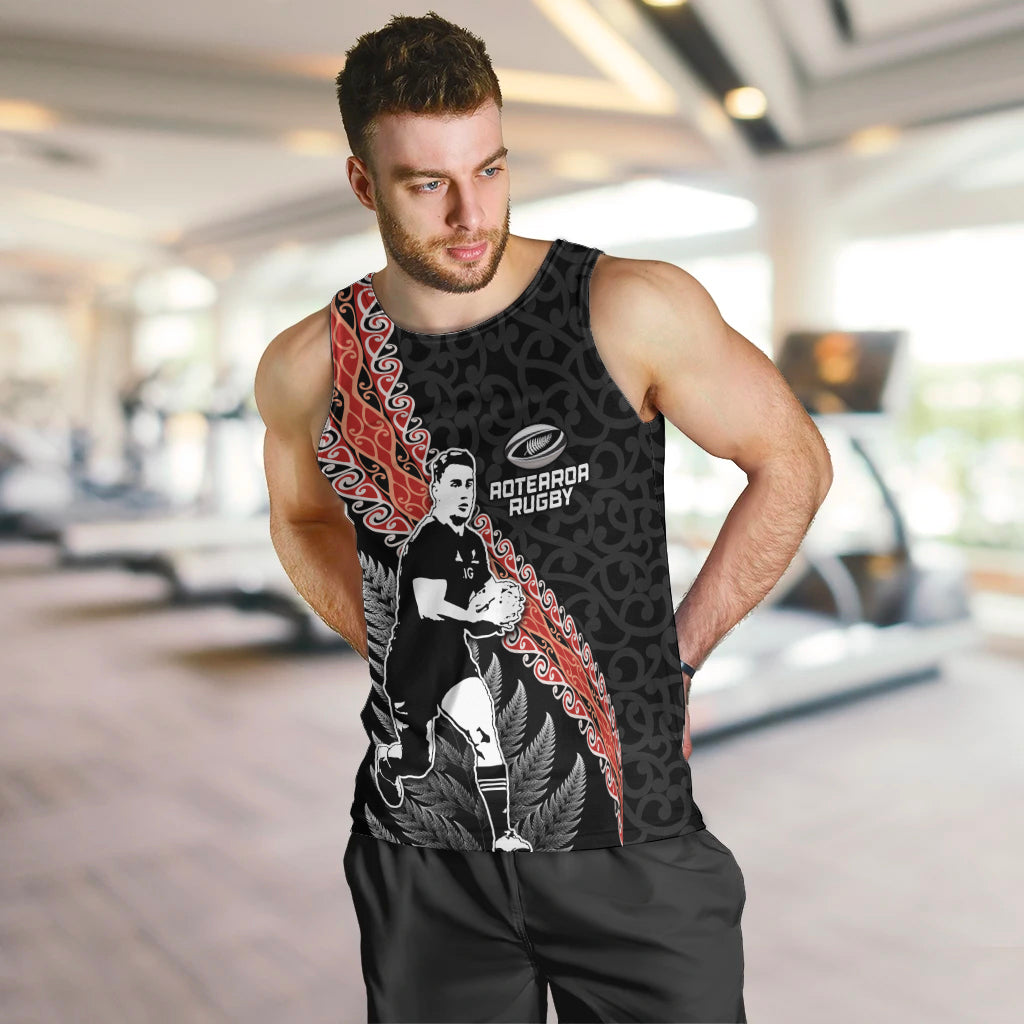 New Zealand Maori Rugby Player Men Tank Top Maori and Silver Fern Half Style LT03 Black - Polynesian Pride