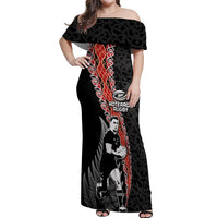 New Zealand Maori Rugby Player Off Shoulder Maxi Dress Maori and Silver Fern Half Style LT03 Women Black - Polynesian Pride
