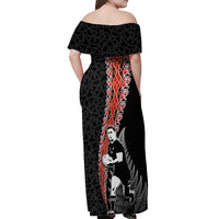 New Zealand Maori Rugby Player Off Shoulder Maxi Dress Maori and Silver Fern Half Style LT03 - Polynesian Pride